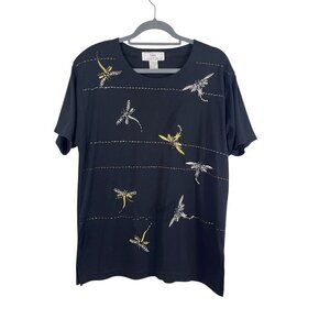 Lisa Top L Black Dragonfly Beaded Boho Western Novelty Mythical Hippie Cowgirl